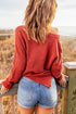 Henley Button Placket Side Slit Drop Shoulder Pullover Knit Sweater